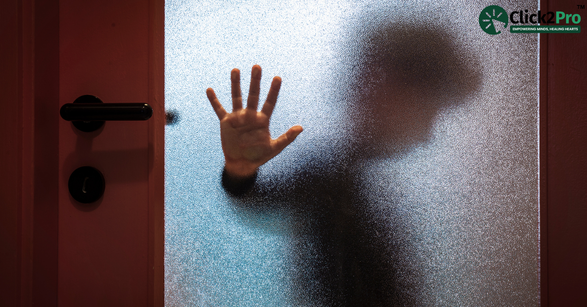 Silhouette of a child behind a frosted door, symbolizing the hidden mental health crisis in students, highlighting the struggle with suicidal thoughts.