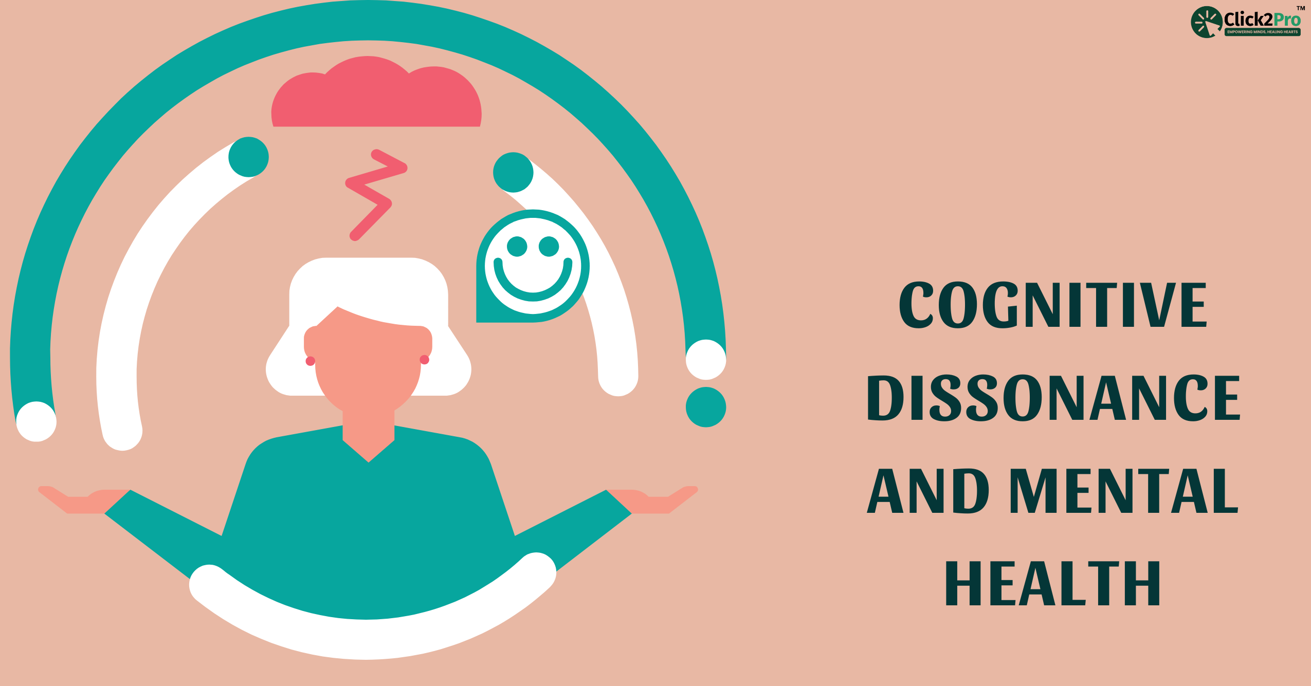 Illustration of cognitive dissonance affecting mental health with conflicting emotions.