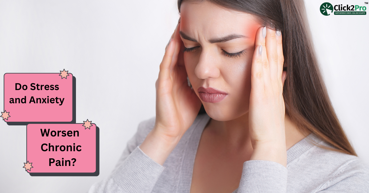 Woman experiencing stress and anxiety, sitting on a couch, reflecting on chronic pain symptoms.