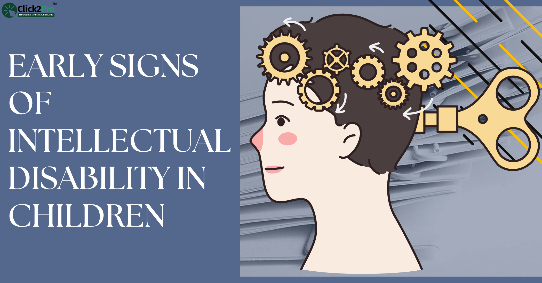 Early signs of intellectual disability in children - infographic with brain gears and cognitive concept.