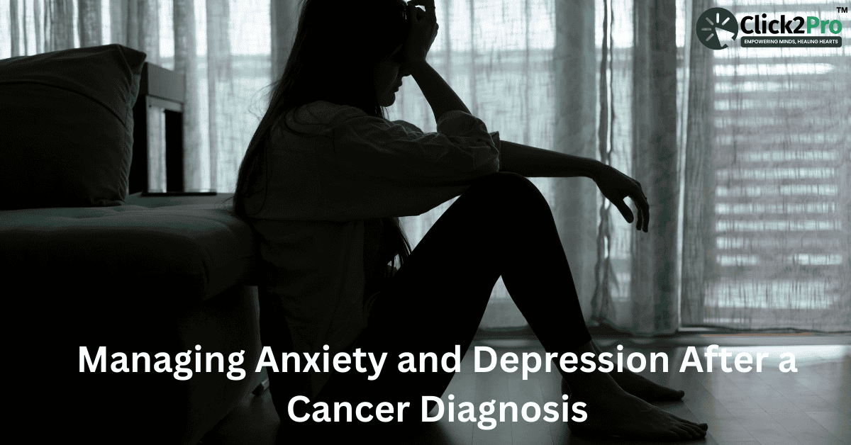 Silhouette of a woman sitting in distress managing anxiety and depression after a cancer diagnosis