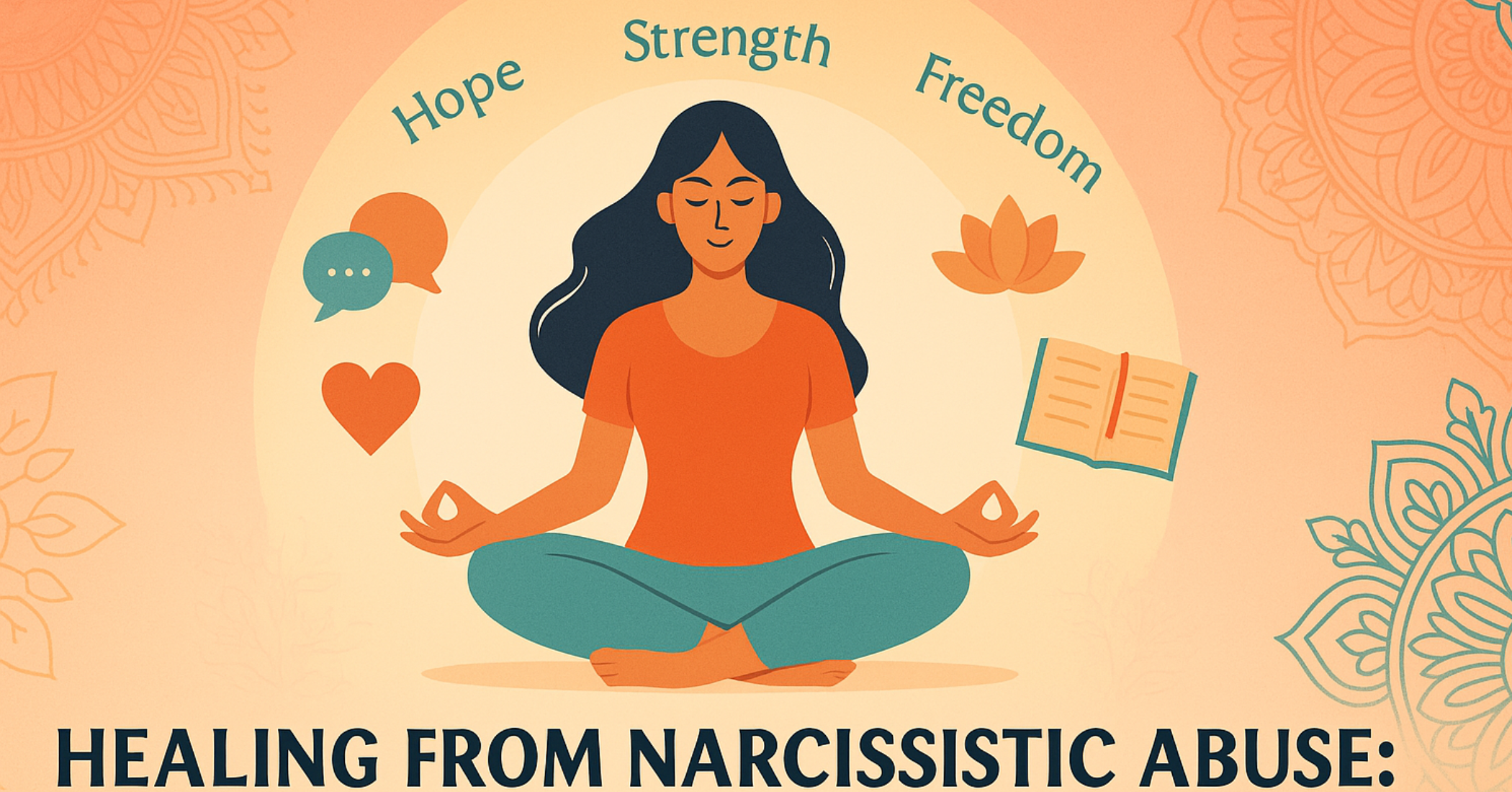 Illustration of Indian woman meditating for healing from narcissistic abuse and emotional trauma