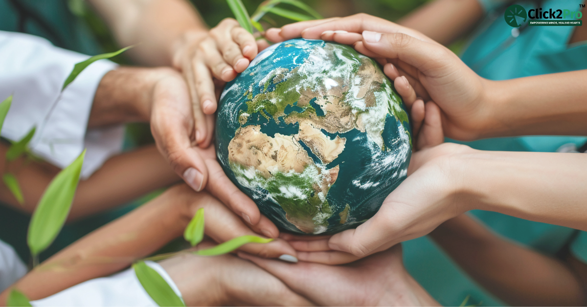 Hands holding Earth together, symbolizing global unity and the mental health impact of global events.