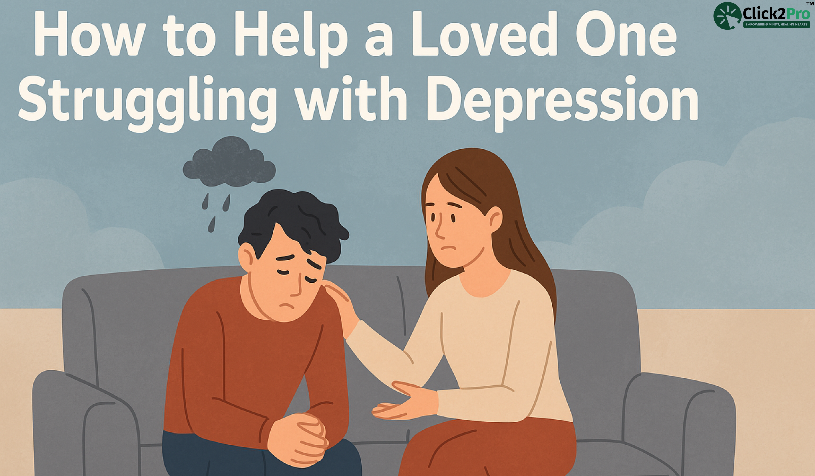 Woman comforting a depressed man on couch – support for loved one with depression