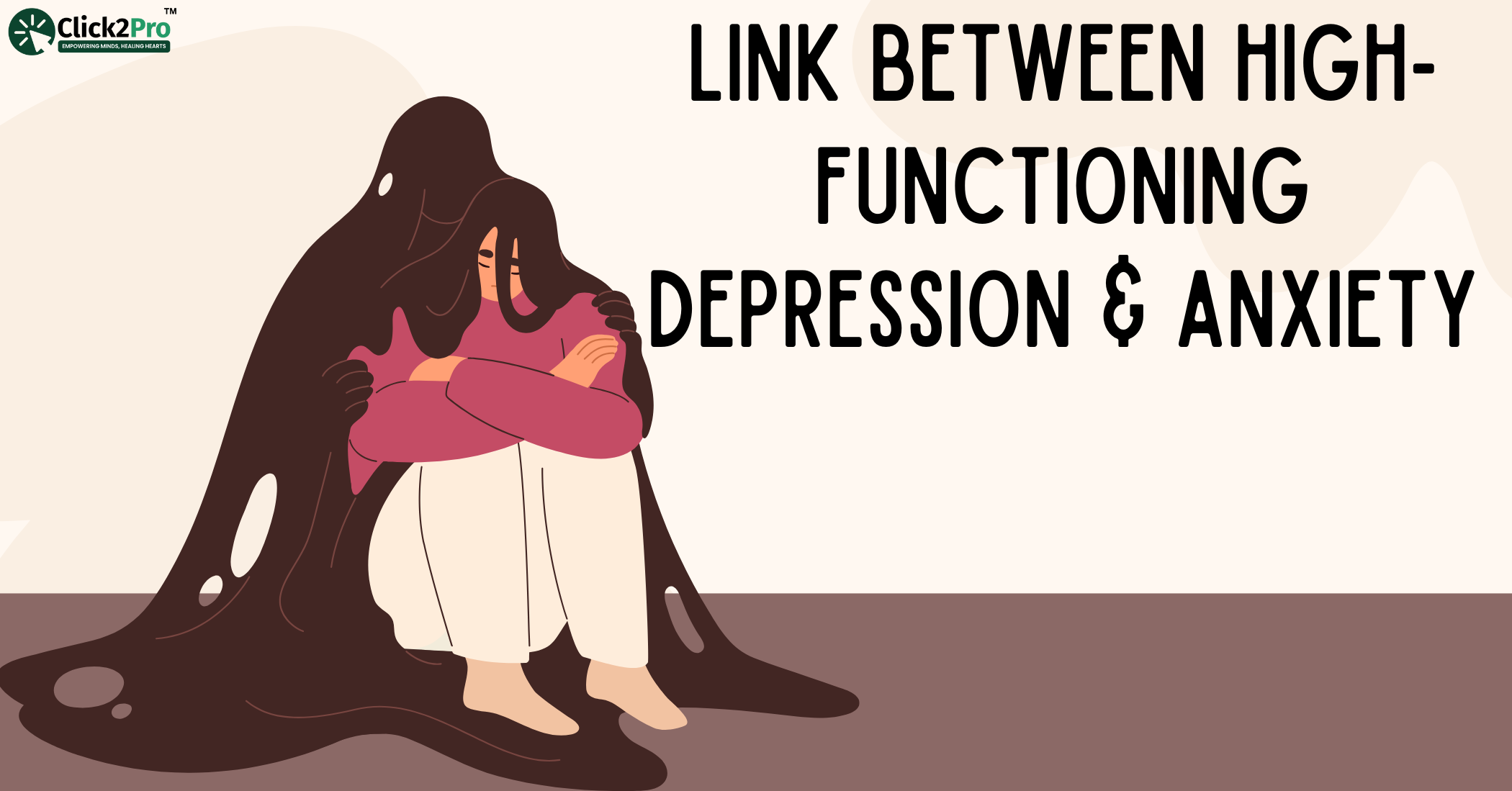 Illustration of a person struggling with high-functioning depression and anxiety, symbolized by a shadow figure."
