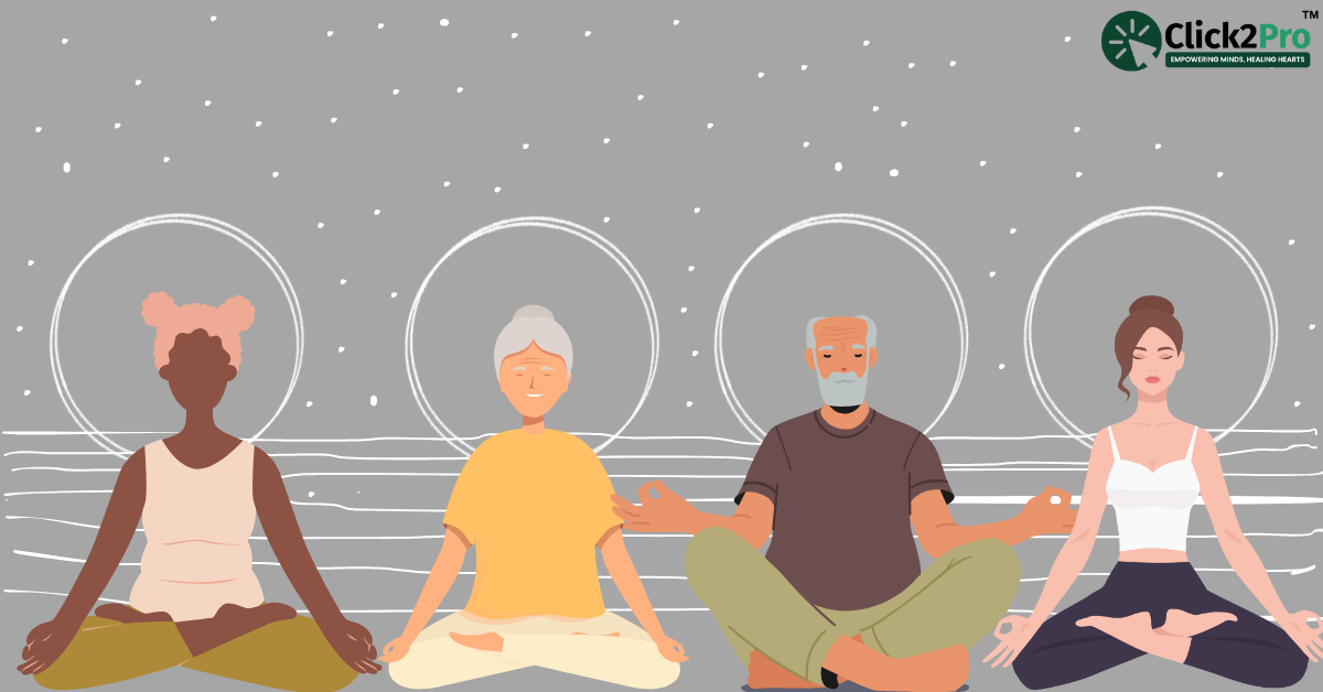 Mindfulness meditation for beginners with diverse individuals practicing in a serene setting.