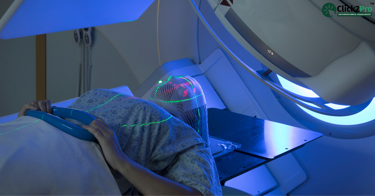 Patient undergoing portable brain stimulation therapy for depression relief in a clinical setting.