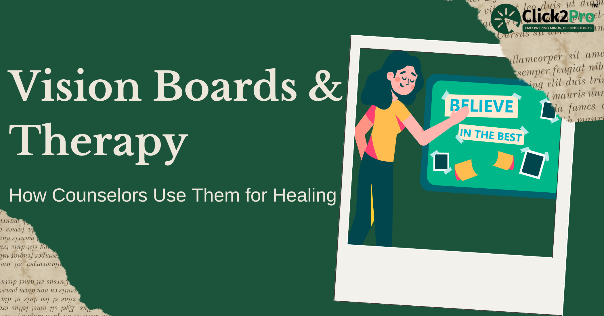 Woman creating a vision board in therapy for healing and emotional growth support