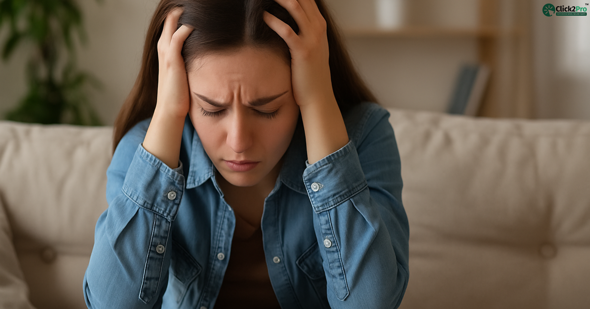 Woman feeling overwhelmed and disconnected due to trauma-induced derealization symptoms