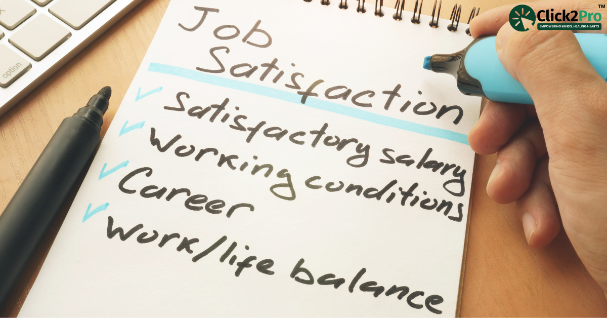 Checklist for job satisfaction: salary, working conditions, career growth, and work-life balance.